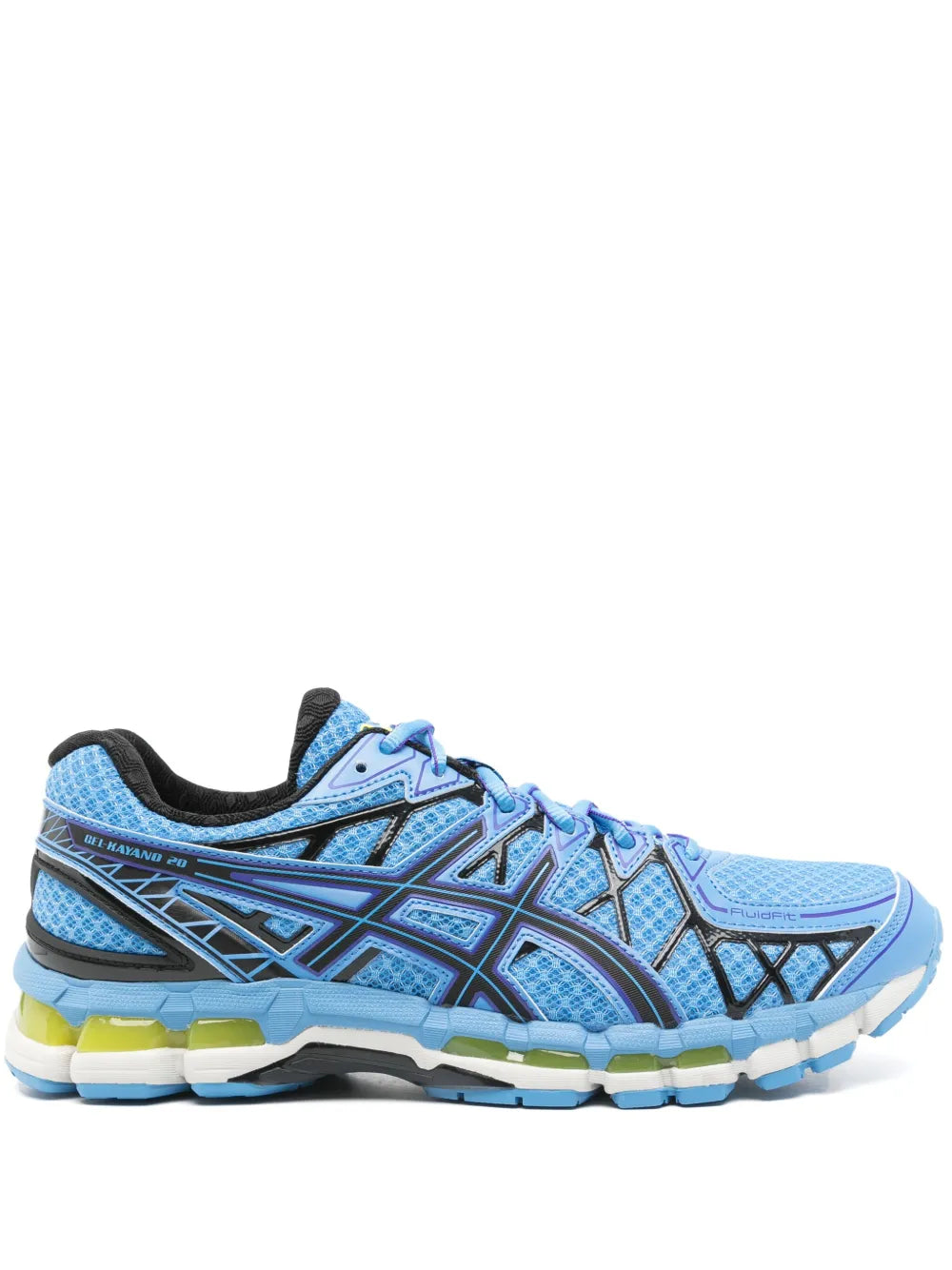 Cerulean blue running sneakers with patterned panels and lace-up closure