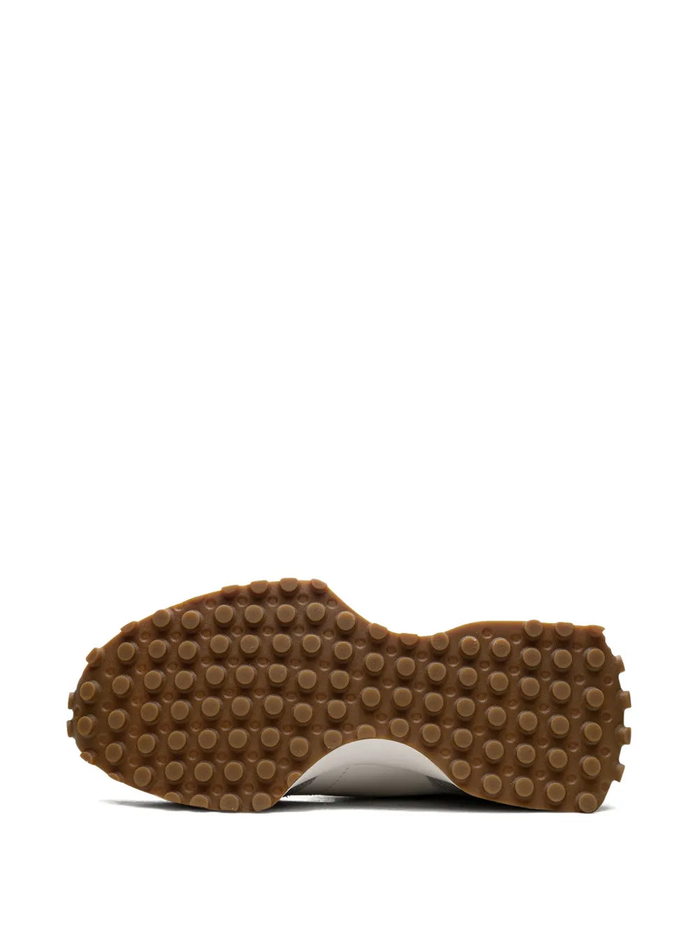 New Balance 327 sneaker outsole, brown rubber tread with circular grip lugs