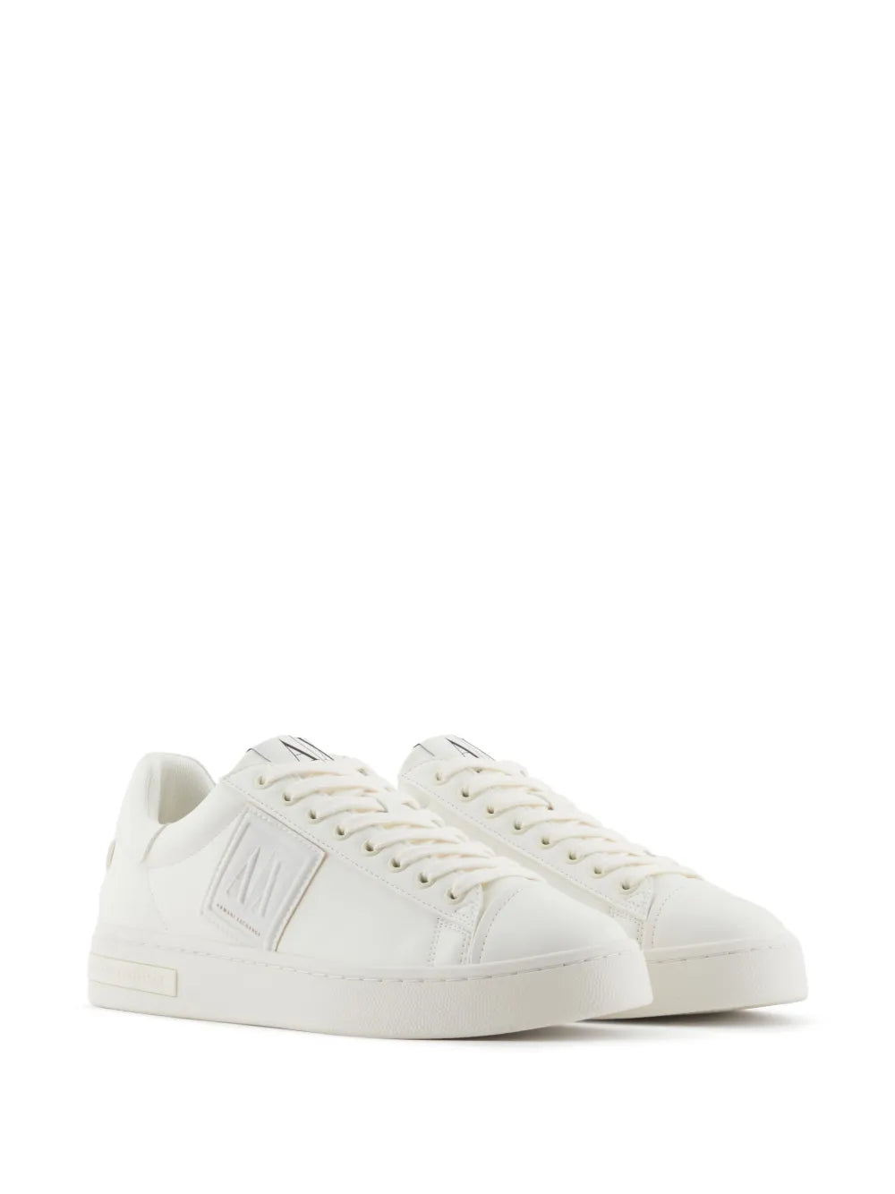 White Armani Exchange logo low trainers, lace-up with front eyelets