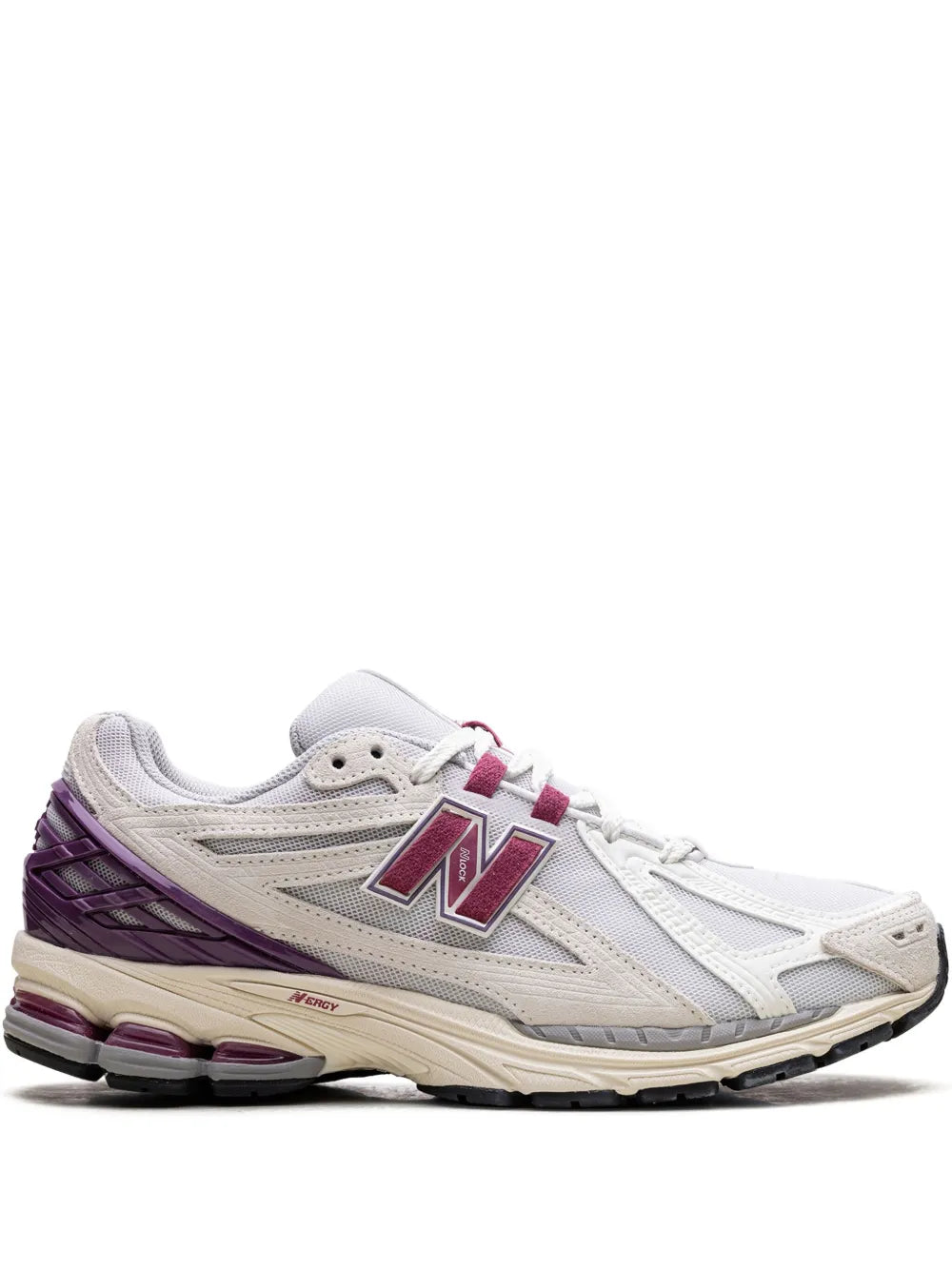 New Balance 1906R sneakers in white with purple accents, lace-up low-top