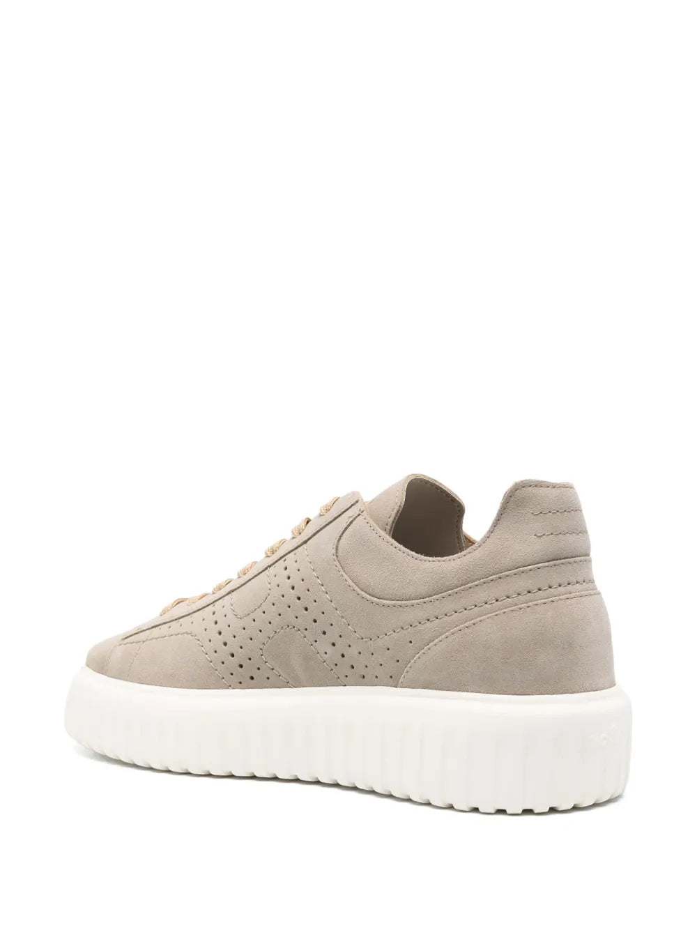 Taupe Hogan H-Stripes sneakers with side perforations and thick white platform sole