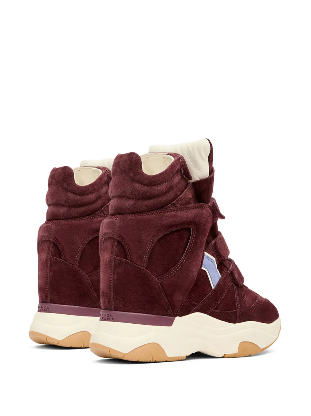 ISABEL MARANT Balskee suede wedge boots, dark burgundy back view with cushioned collar
