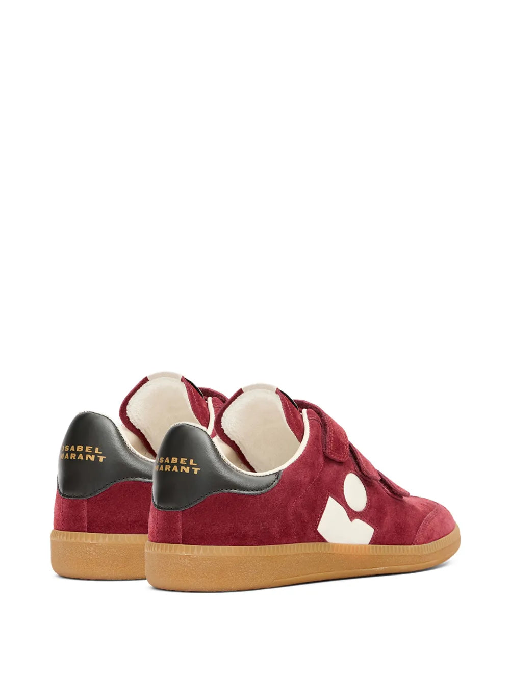 ISABEL MARANT red suede sneakers, touch-strap closure and white logo cutout, side view