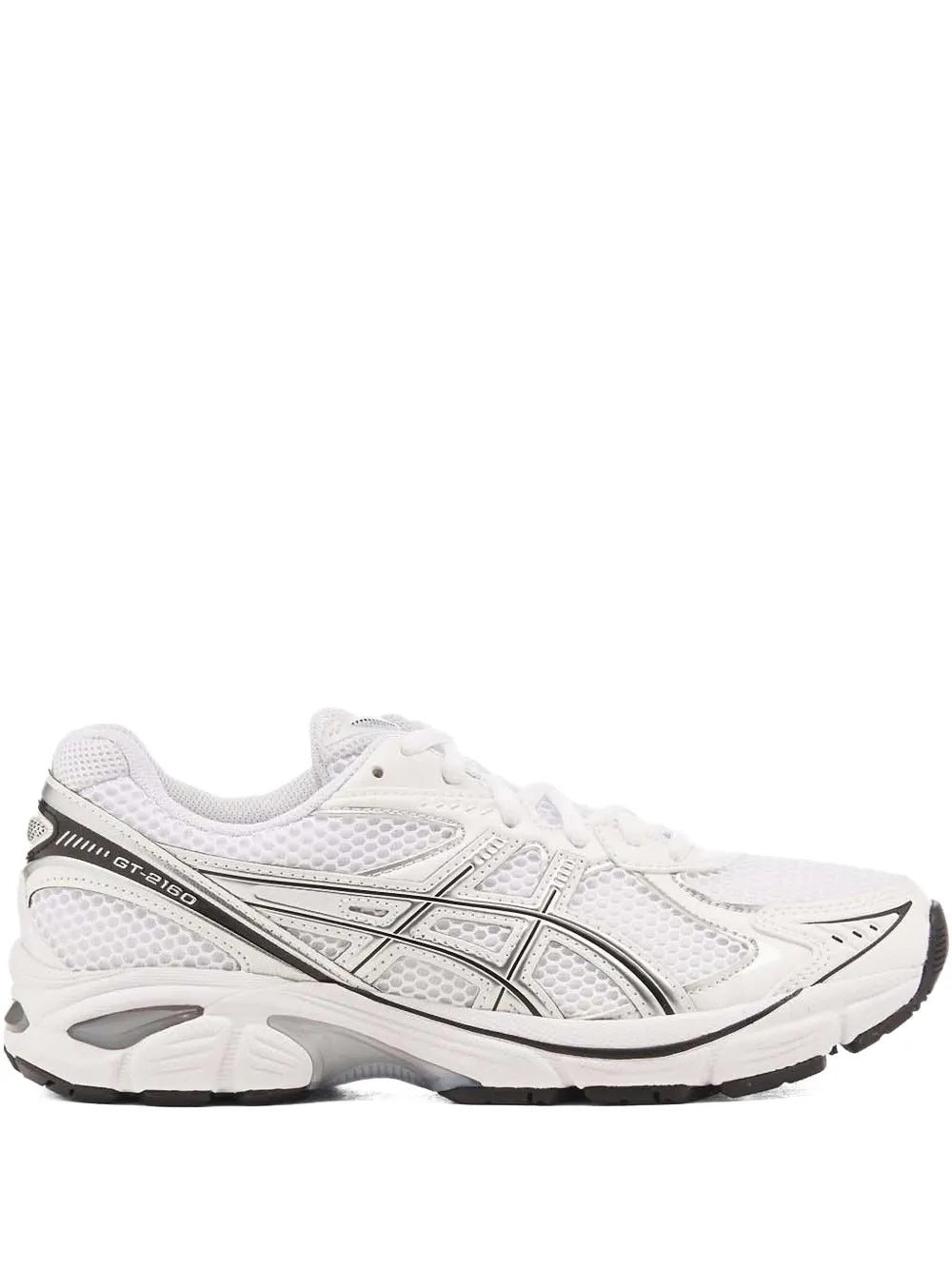 Asics white and silver lace-up running sneakers with mesh upper and chunky sole