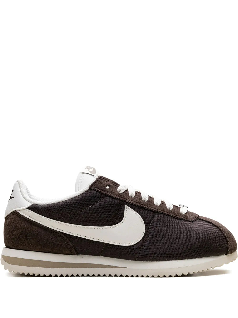 Nike Cortez retro sneakers in dark brown with white Swoosh and lace-up