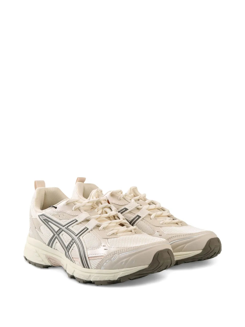 Beige ASICS Gel-Nunobiki running sneakers, side view with lace-up mesh upper