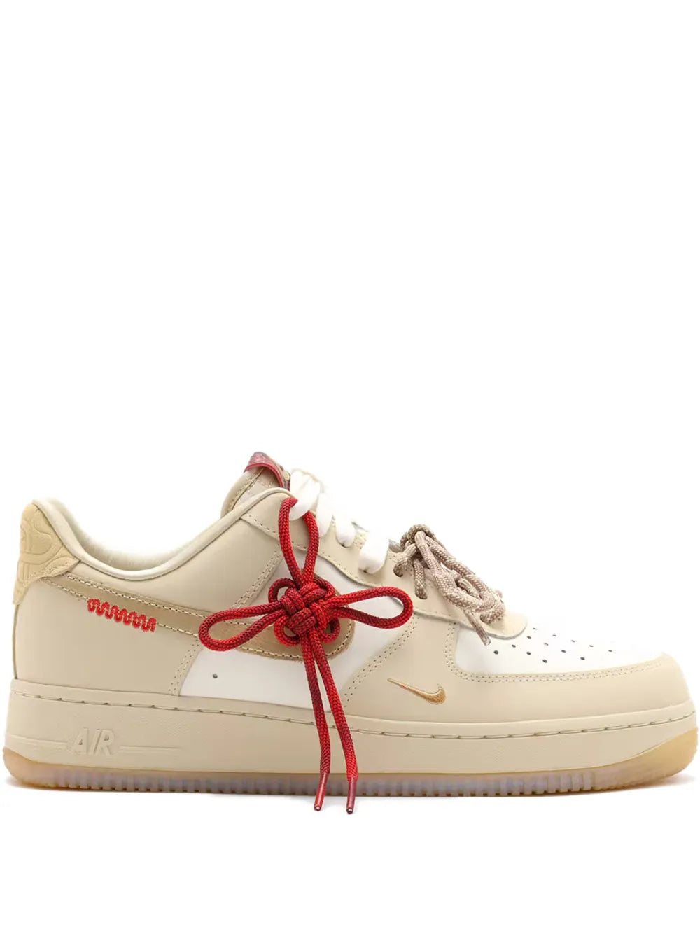Taupe Nike Air Force 1 '07 Lx sneakers with red laces and Swoosh