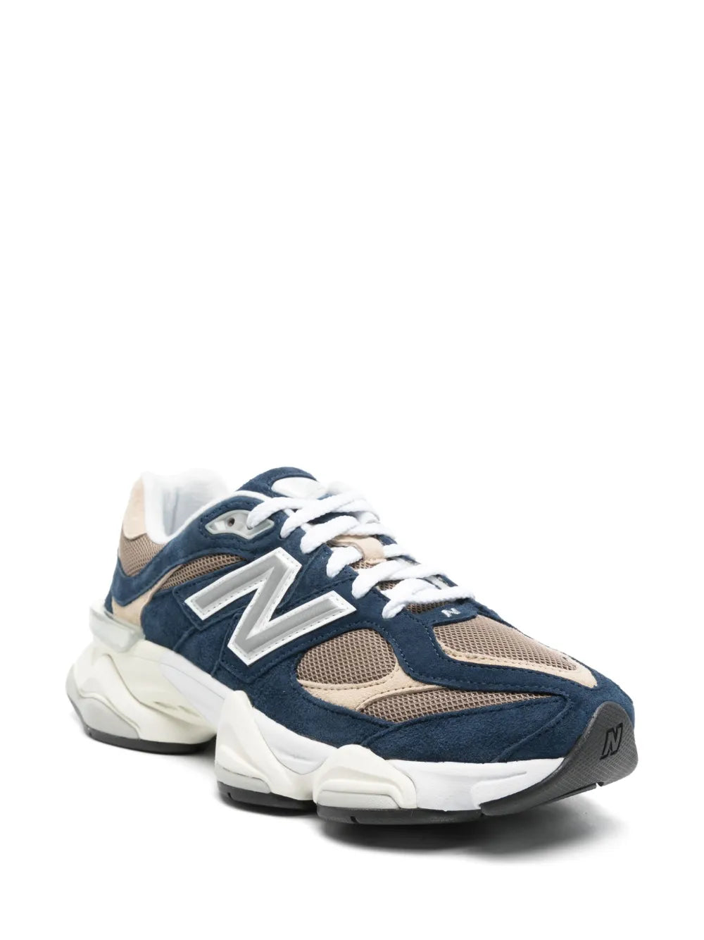 New Balance 9060 sneakers, navy mesh upper with white N logo and chunky sole