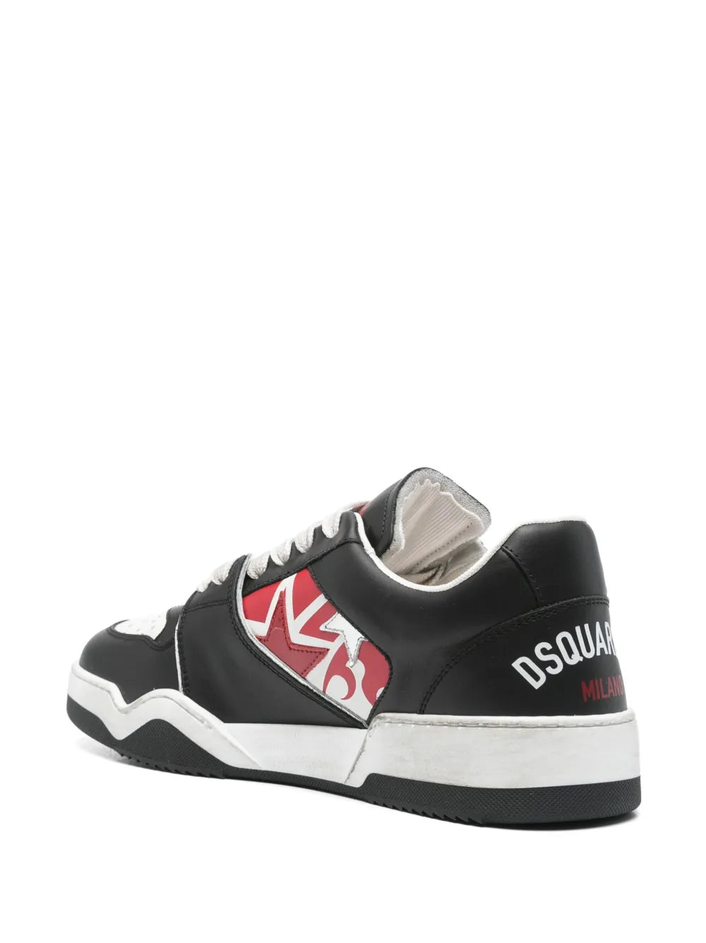 Black Dsquared2 Spiker sneakers, red crest detail and Dsquared2 lettering on heel