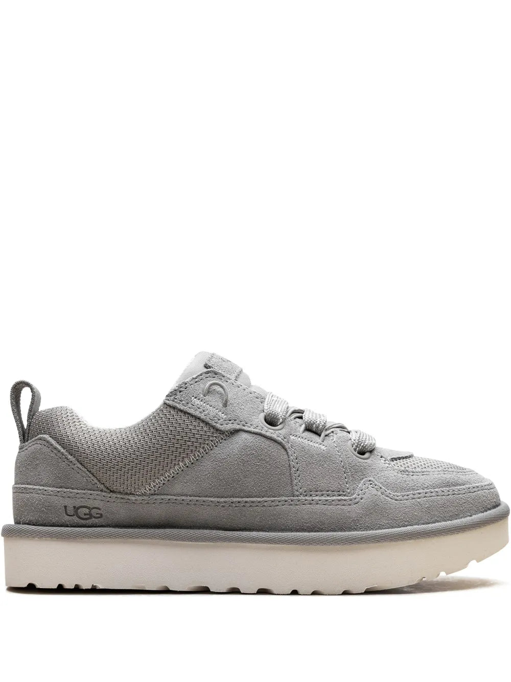 UGG Lowmel Lo grey low-top sneaker, lace-up with suede-look panels