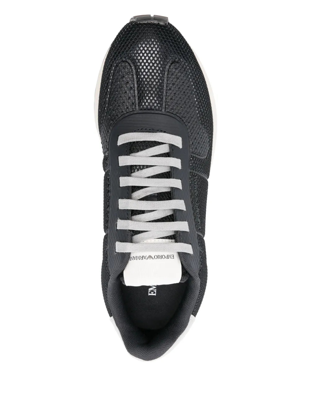 Emporio Armani mesh sneakers, lace-up front with white tongue logo and dark cushioned collar