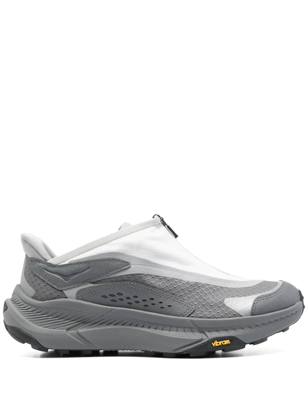 Medium grey and white Hoka Project Transport sneakers with lace-zip ankle collar