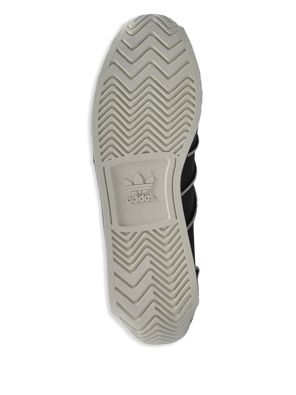 Black and gray outsole with zigzag tread and adidas logo