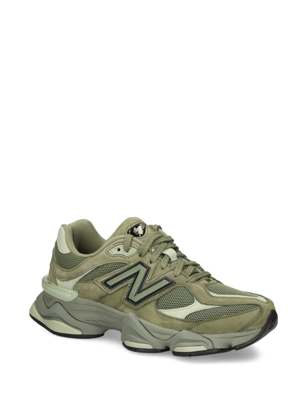 Green lace-up sneakers with mesh panels, suede overlays, and N logo on side