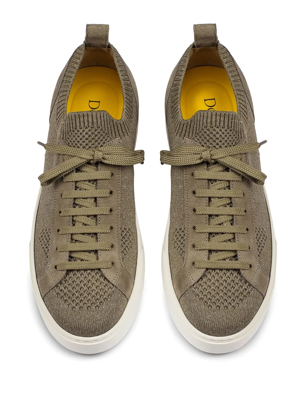 Doucal'S taupe lace-up sneakers front view with beige laces and yellow interior