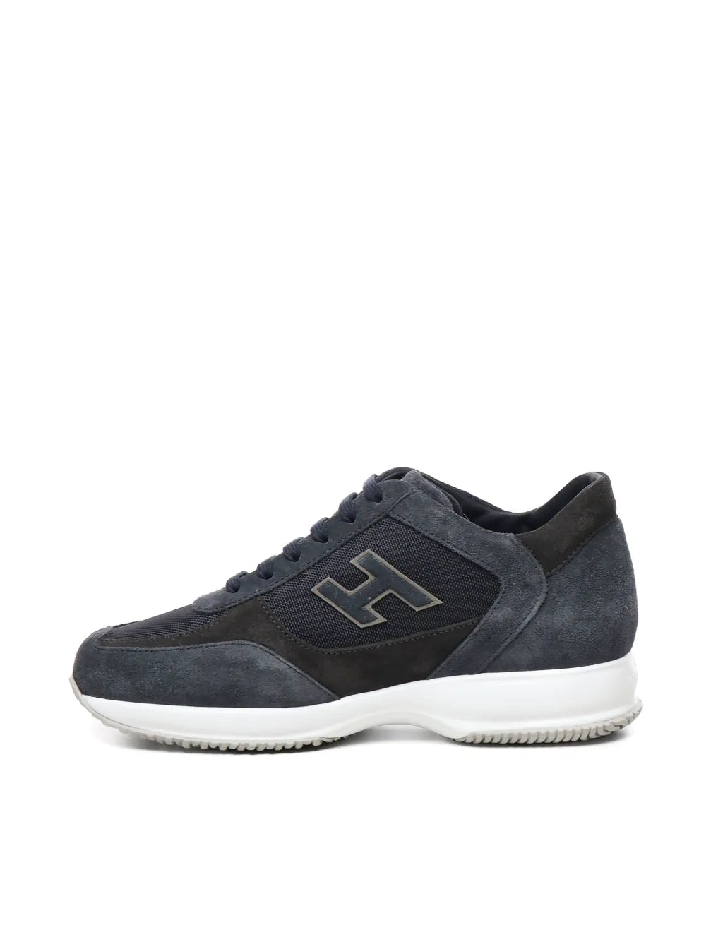 Hogan interactive sneakers, low-profile navy suede with lace-up and large H logo