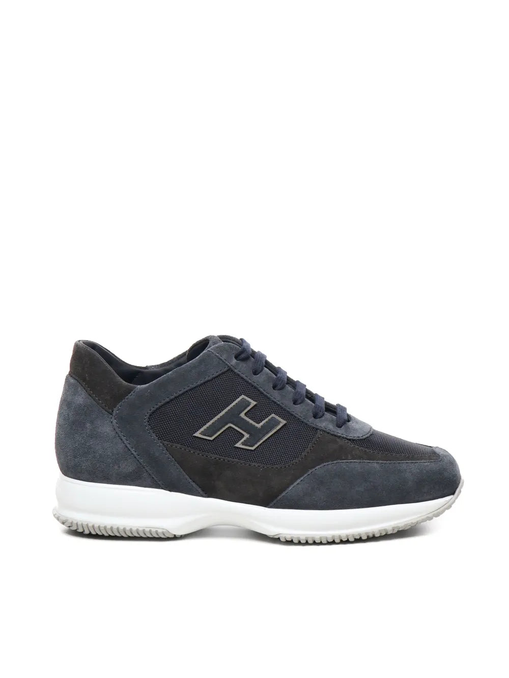 Hogan interactive sneakers in navy suede, lace-up with H logo and white sole