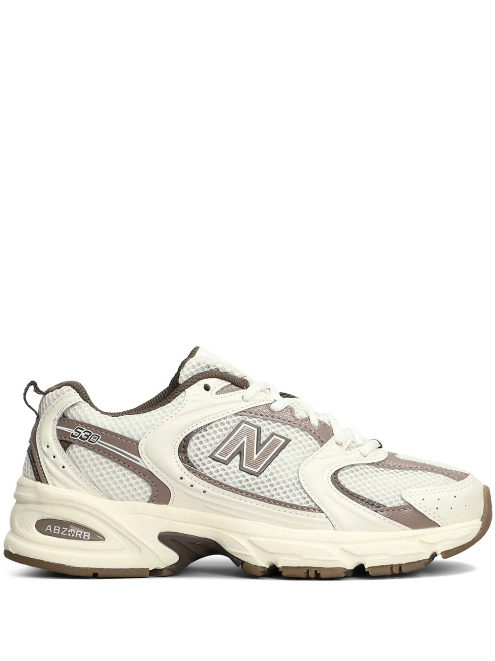White New Balance 530 low-top sneakers with N logo, lace-up, ABZORB midsole