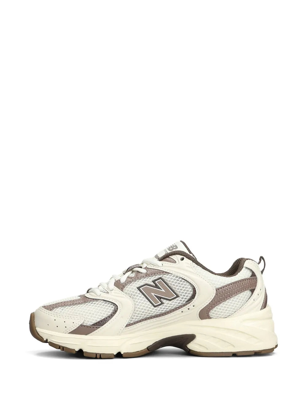 White New Balance 530 low-top sneakers, front 3/4 view with N emblem and laces