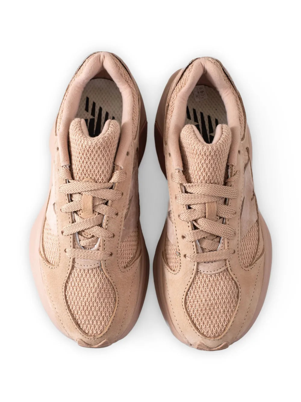 New Balance WRPD Runner sneakers, taupe top view with lace-up and breathable knit panel