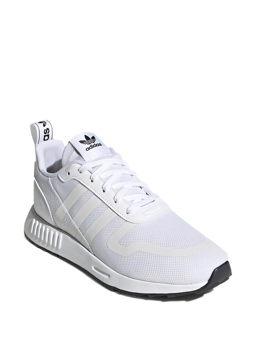 adidas Multix sneaker, white knit mesh with lace-up, three stripes, ribbed midsole
