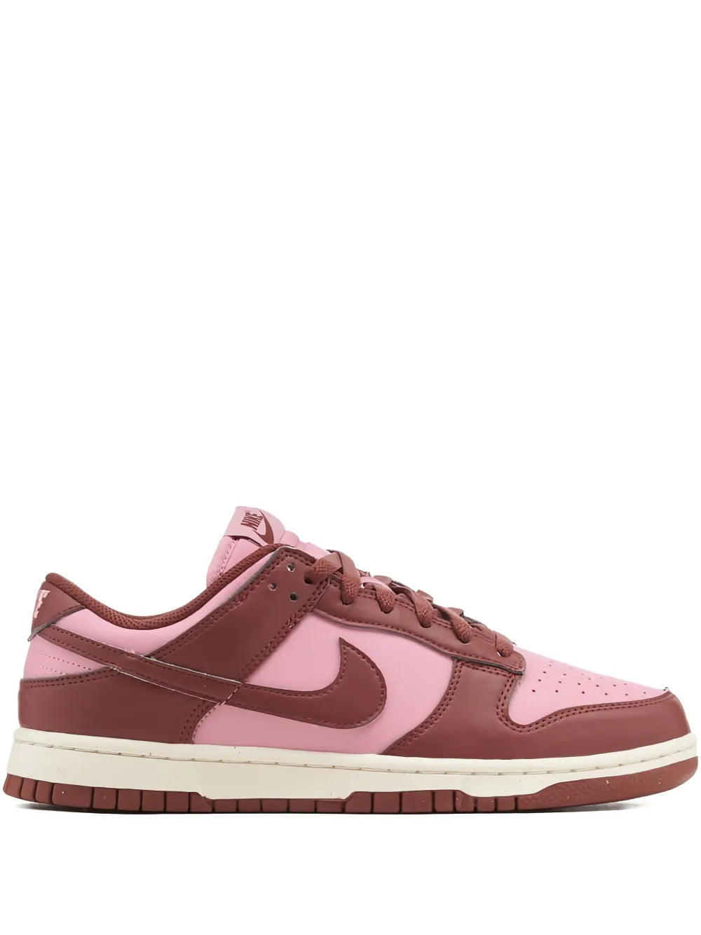 Low-top sneakers in burgundy and pink, lace-up with Nike swoosh