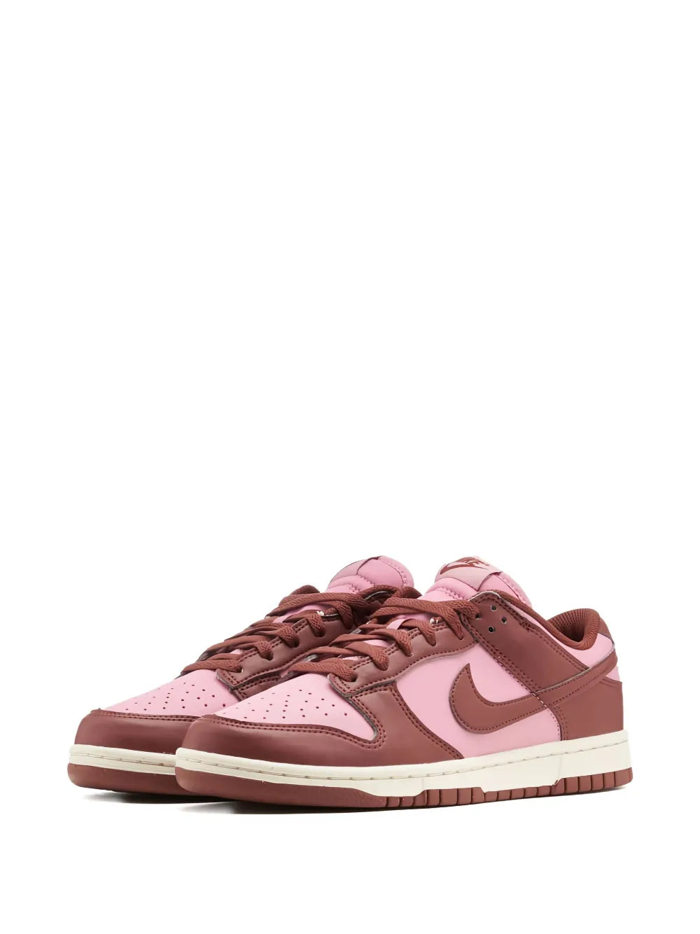 Low-top lace-up sneakers in dusty rose and burgundy with large Nike swoosh