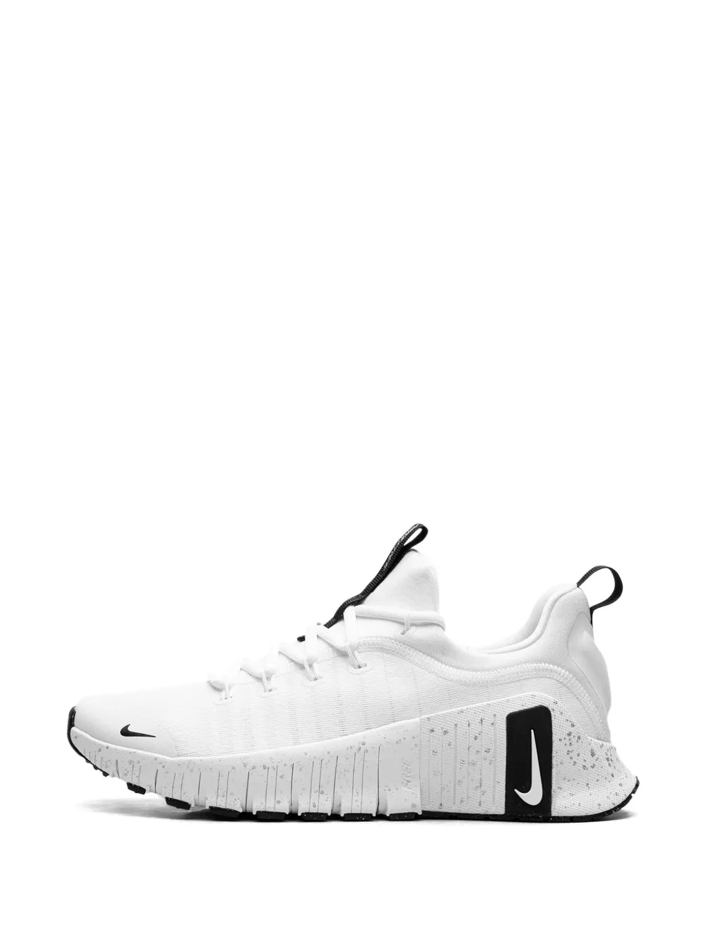 Nike Free Metcon 6 low-top lace-up sneaker, white upper with black side panel logo