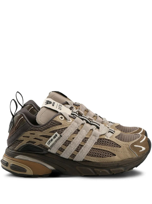 adidas Adistar trainers, brown mesh with white three-stripe detailing and laces