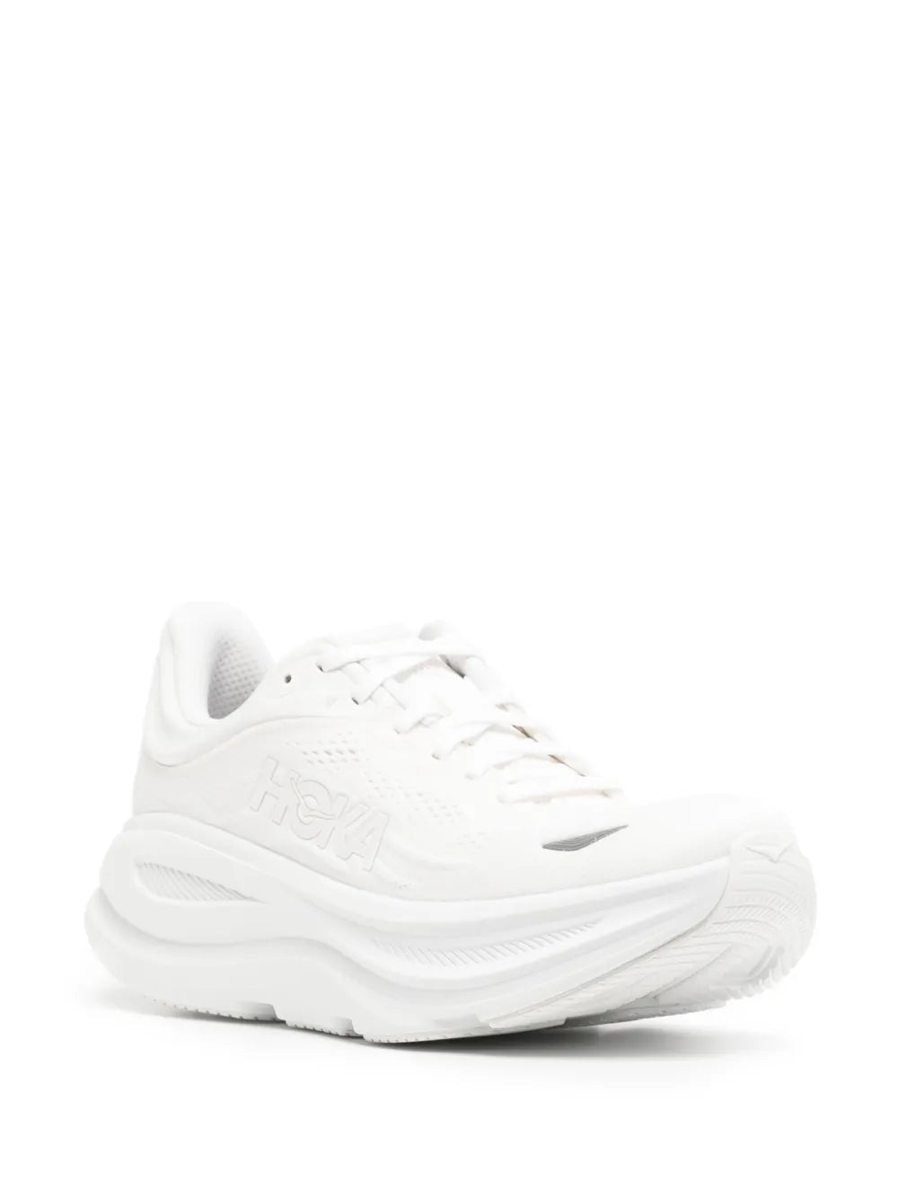 Hoka Bondi 9 white running sneakers, mesh upper, chunky foam sole