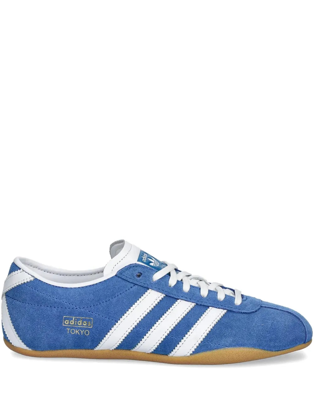 Blue adidas Tokyo sneakers with white three-stripe side and gum sole