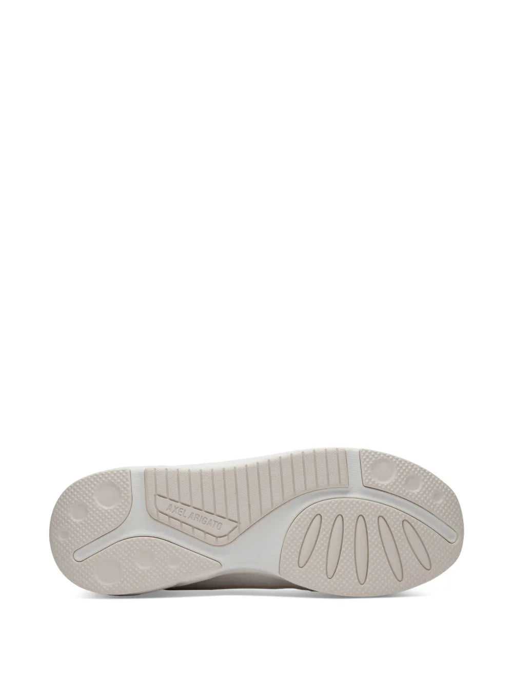 White rubber outsole tread with traction pattern and molded side details
