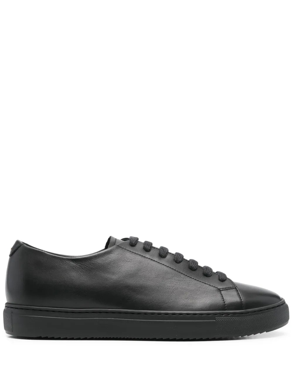 Black leather lace-up sneakers with rubber sole