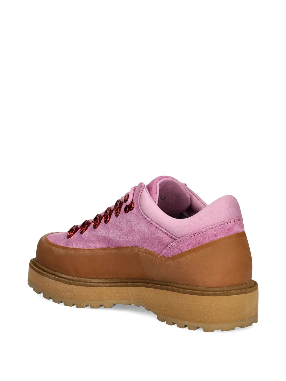 Rose pink suede sneakers by Diemme with tan sole and rear collar detail