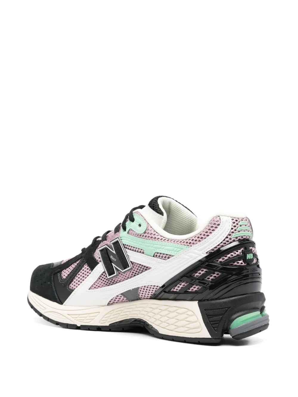 Light pink and black lace-up sneakers with side logo and cushioned heel sole