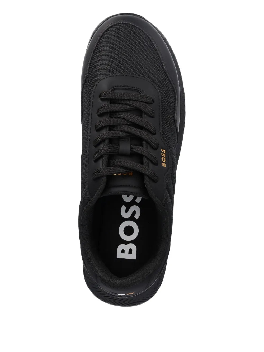 Black Boss lace-up sneaker with BOSS branding on interior lining