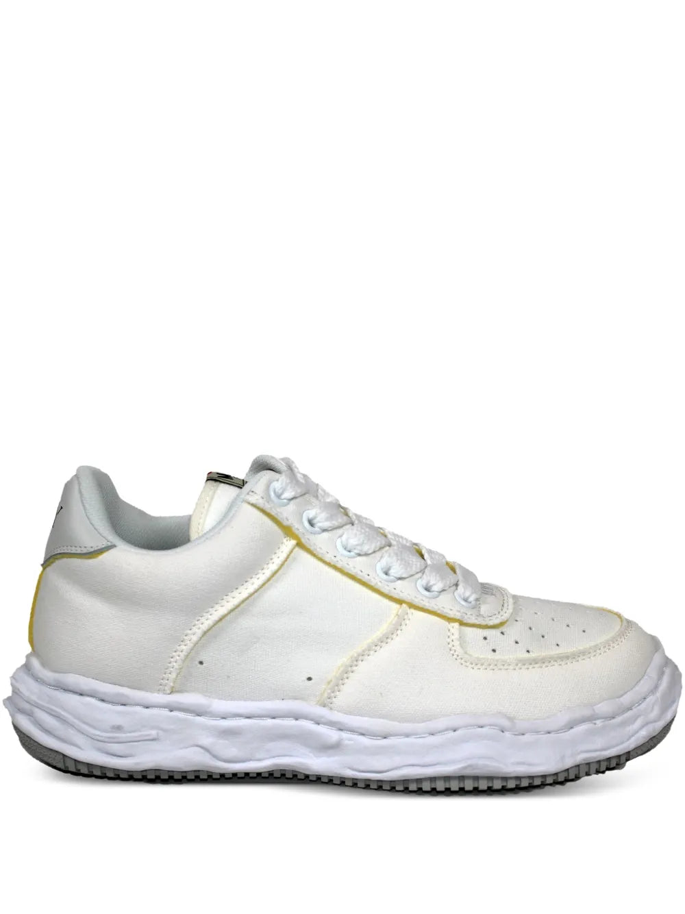 Wayne white lace-up sneakers with chunky sole and yellow trim
