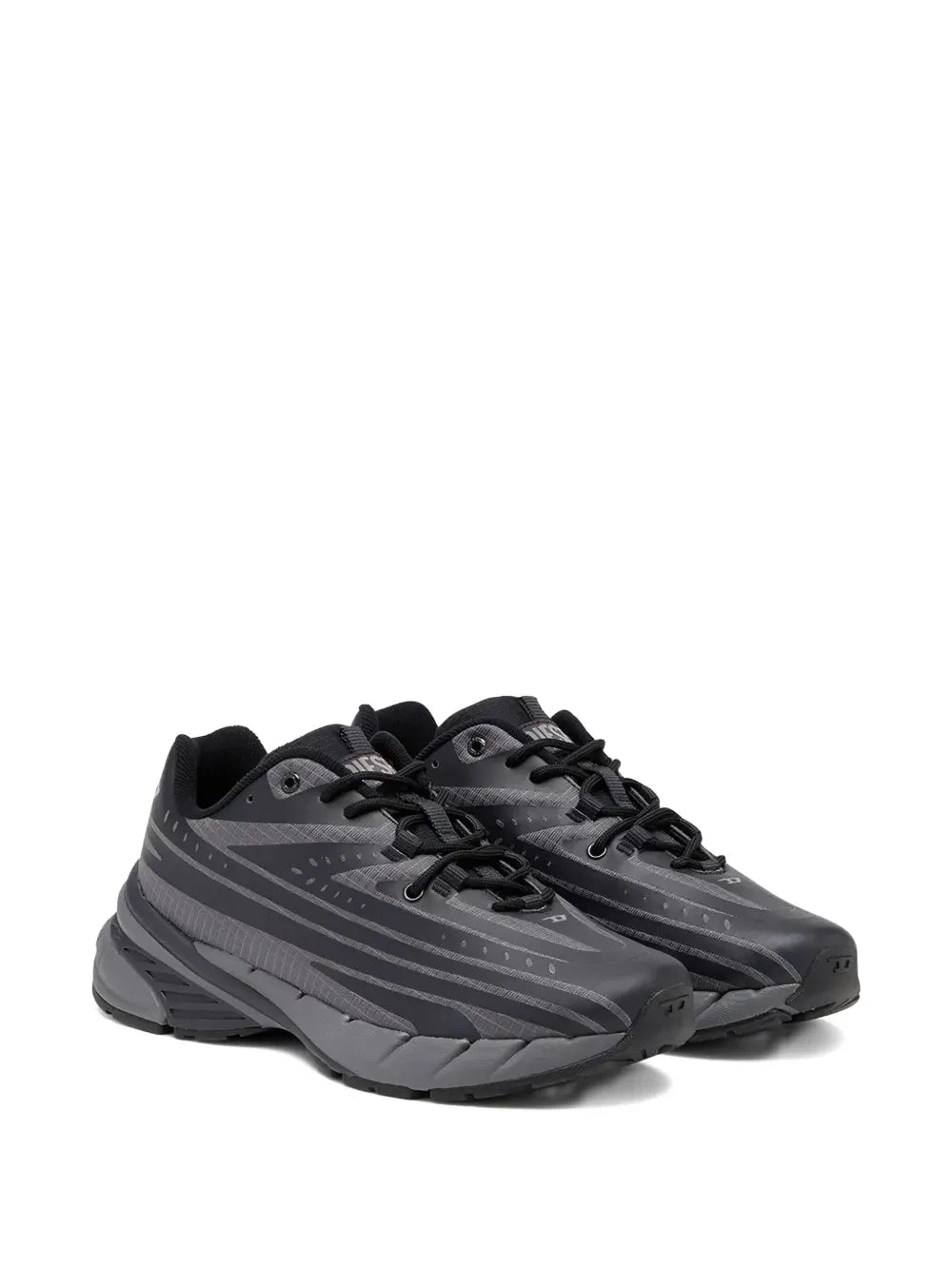 Diesel black performance running sneakers, laces and textured side panels, low-profile