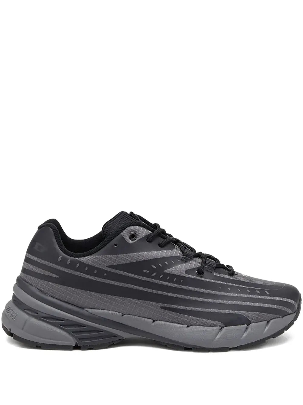 Diesel black performance running sneakers, lace-up front, side stripe and logo details
