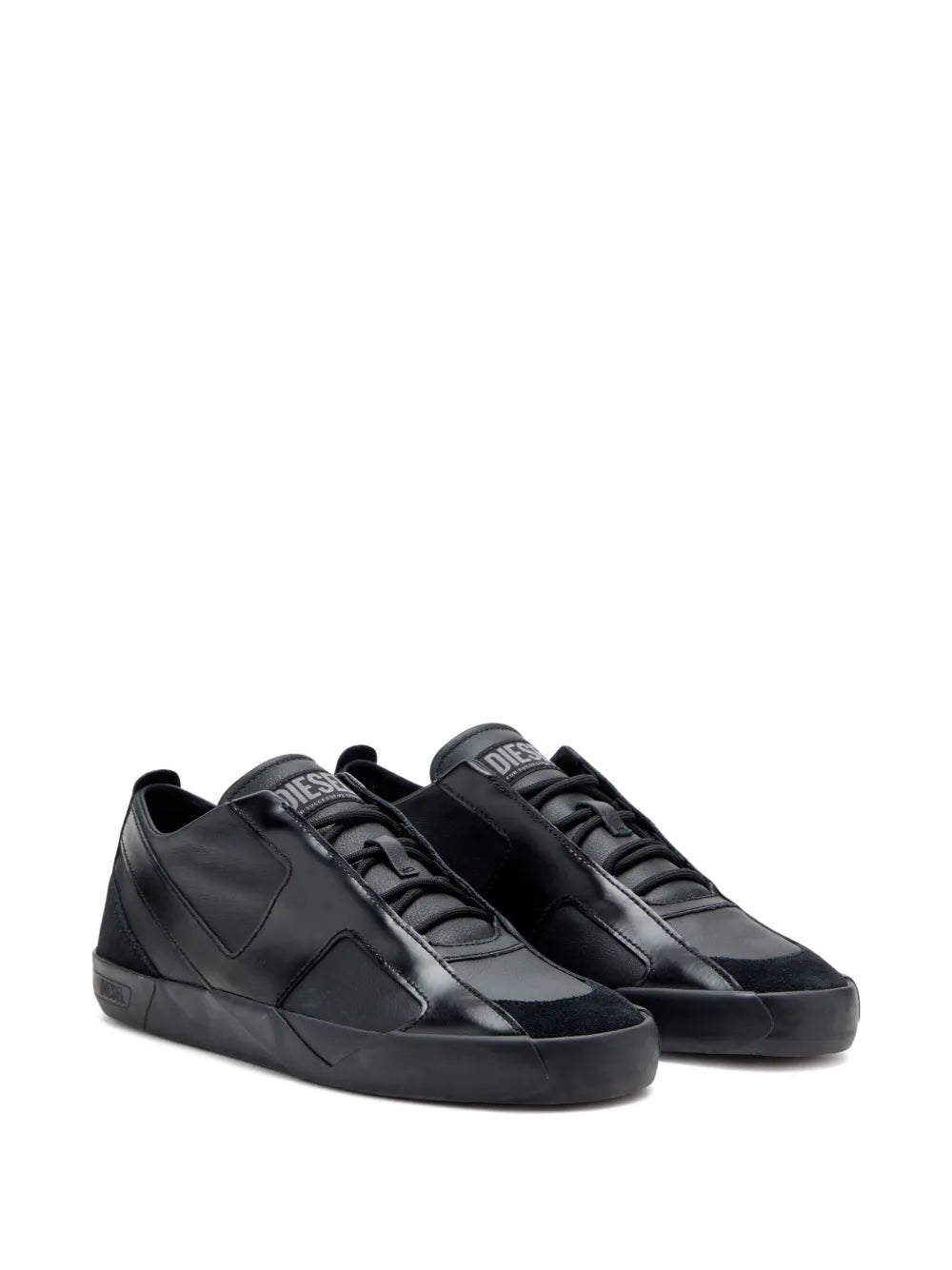 Diesel black leather sneakers, lace-up style, with stitched side panels