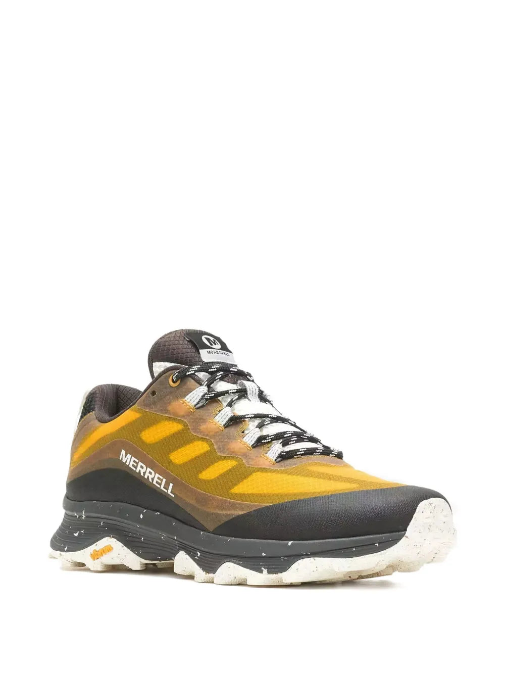 Merrell Moab Speed Trainer sneakers, gold and dark gray, front 3/4 view