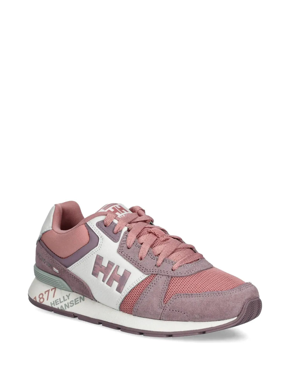 Pink and white low-top sneaker with lace-up front and HH logo