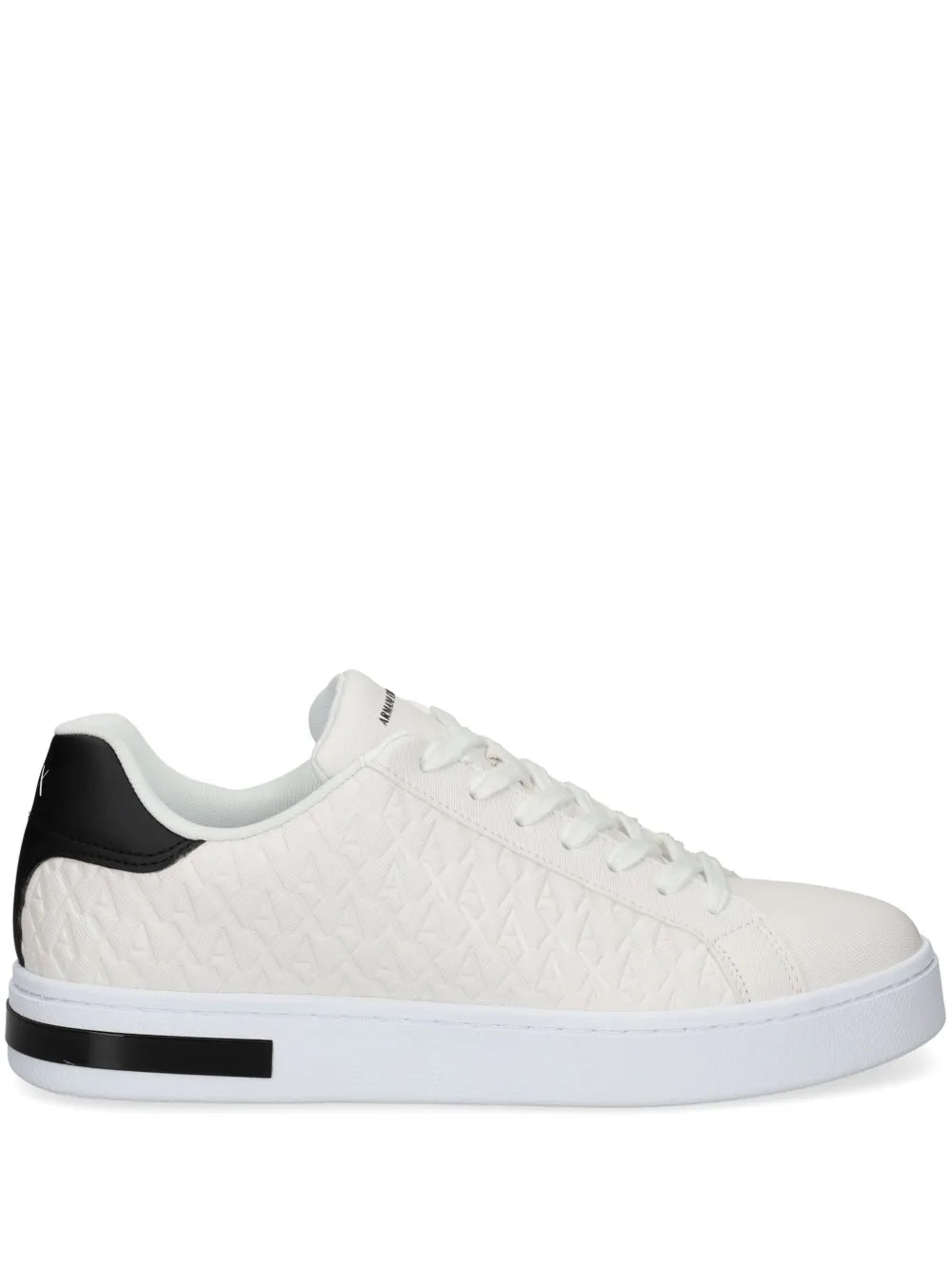 Armani Exchange quilted white sneakers with black heel panel and white laces