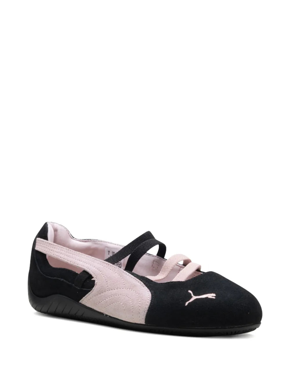 PUMA Speedcat ballet flats, black upper with light pink lining, lace-up ties