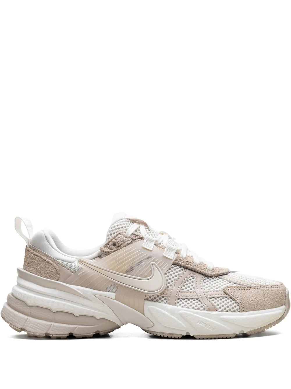 Nike V2K Run sneakers in beige and white with lace-up mesh and swoosh logo