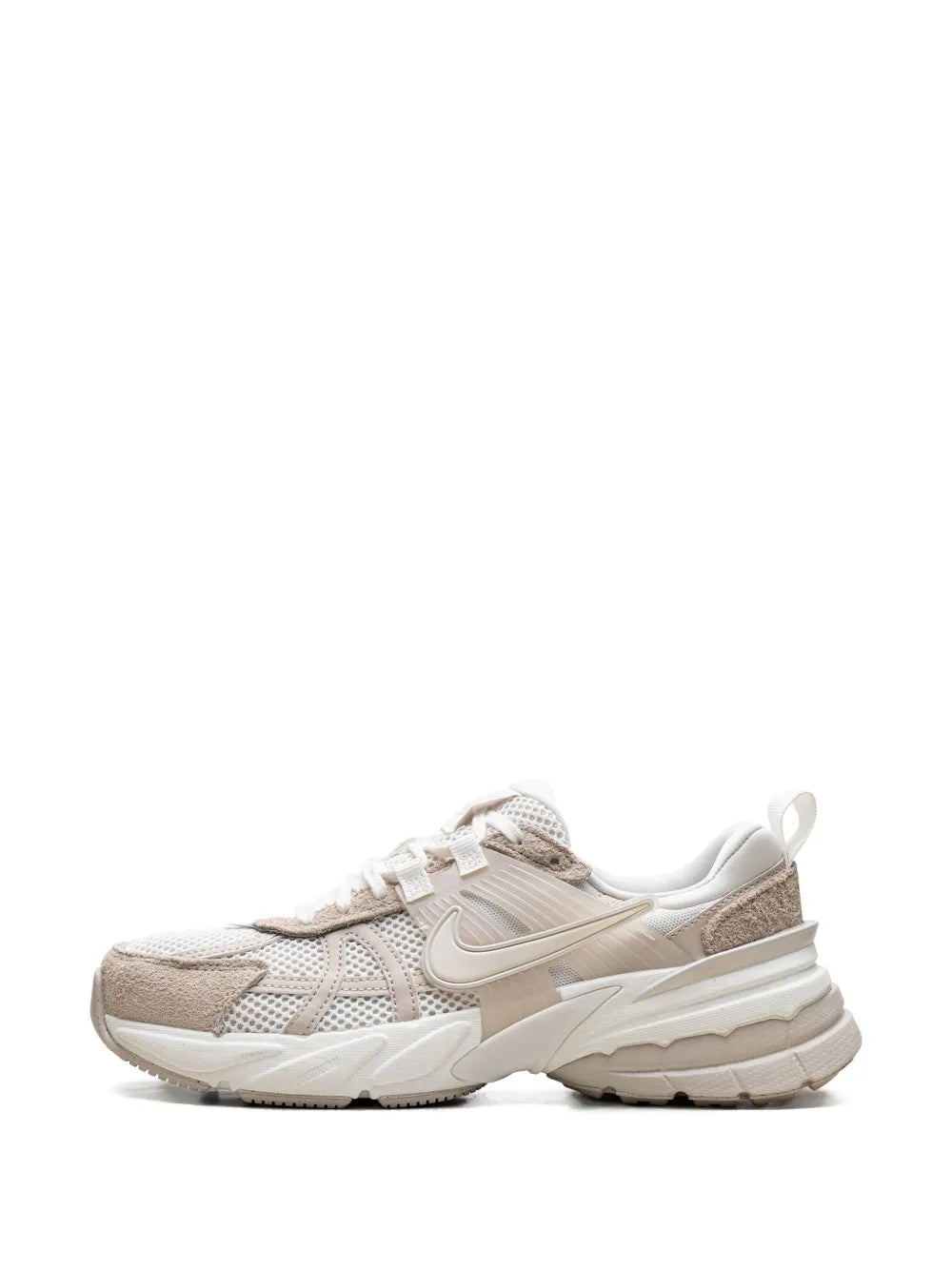 Nike V2K Run sneakers with lace-up closure in beige and white, chunky platform sole