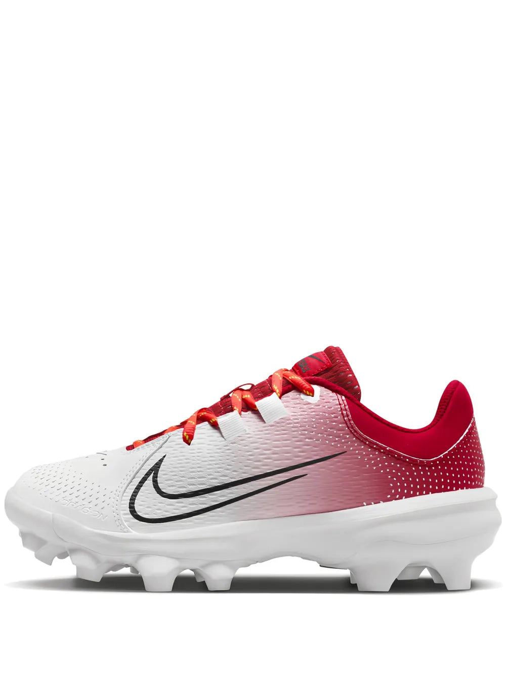 Nike Hyperdiamond 4 Pro MCs soccer cleat in white with red accents and black swoosh