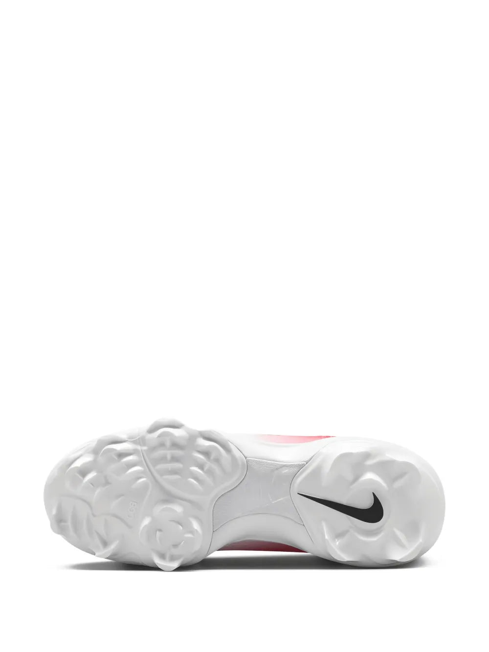 White outsole and cleats view of soccer cleat with molded traction studs