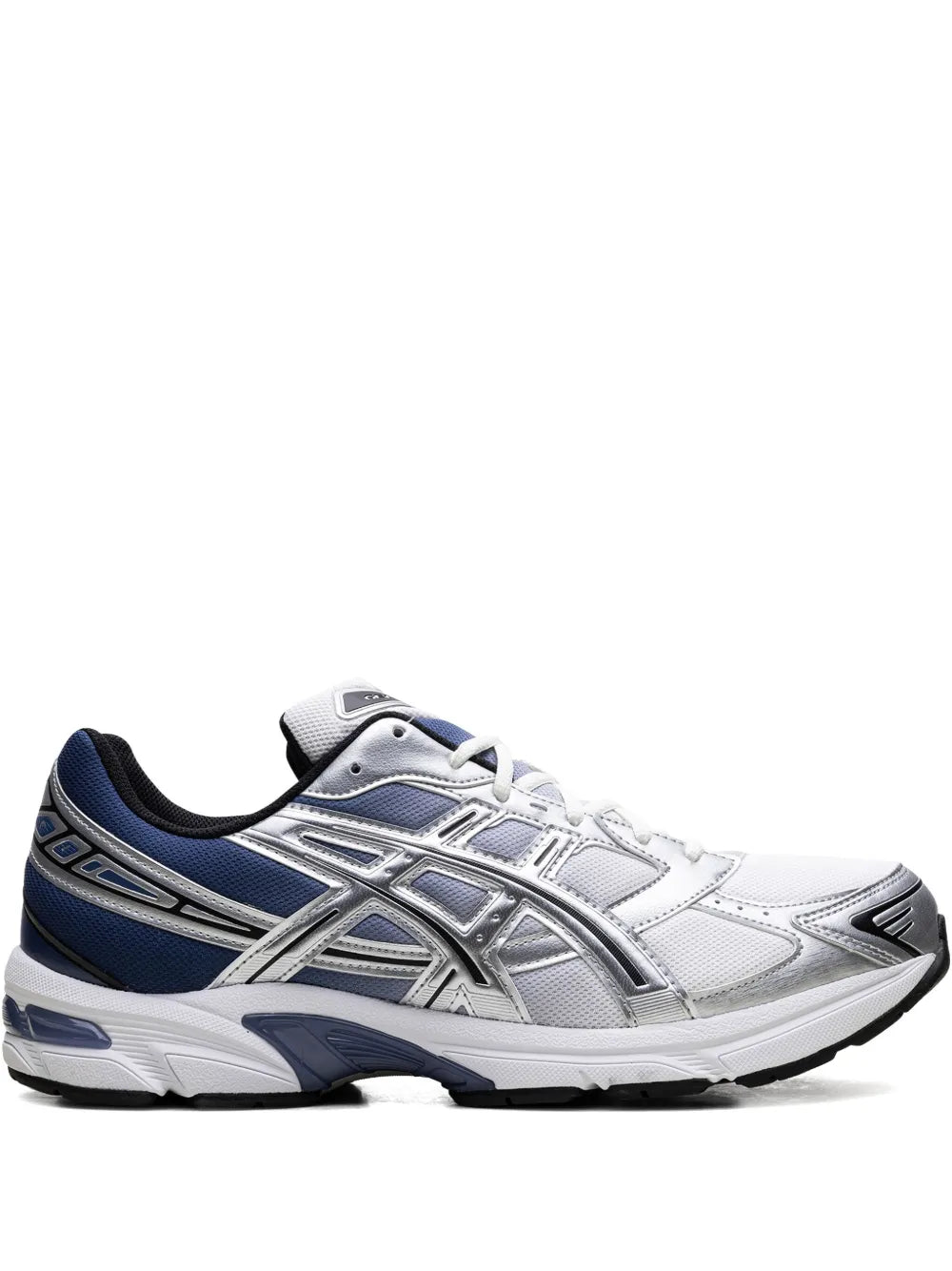 Asics Gel-1130 running shoes, silver with blue accents, lace-up sneakers