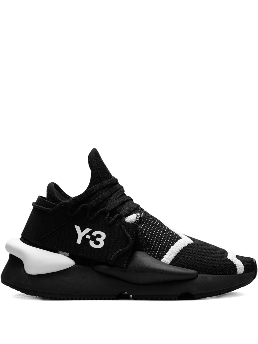 Black Y-3 Kaiwa running sneaker with Y-3 logo, knit upper, white accents
